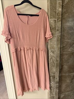 Mikarose Blush Pink Ruffle Scoop Neck Mini Dress